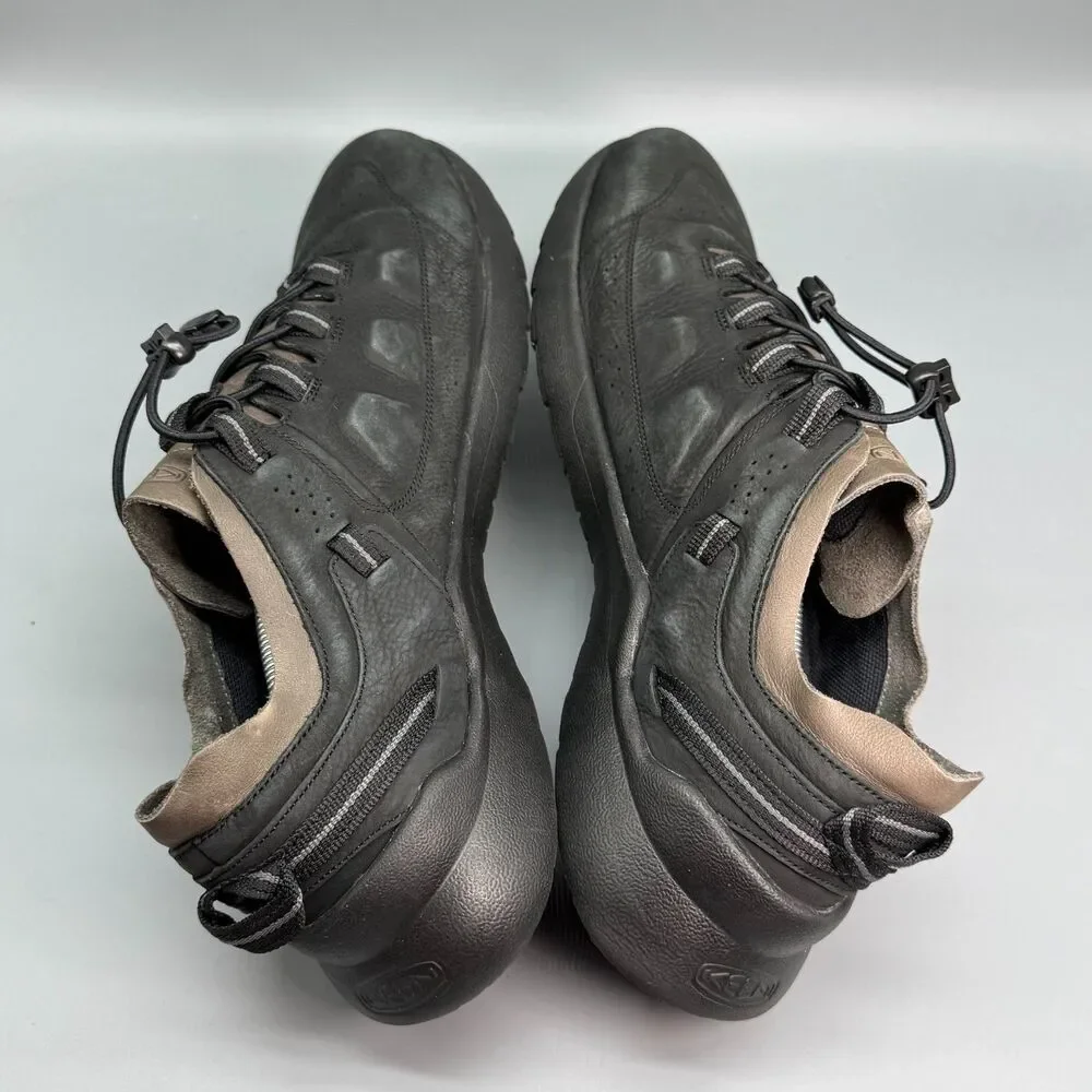 KEEN Highland Men's 14 Black Leather Cord Lock Low Top Walking Casual Sneakers